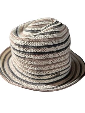 Calvin Klein Cream & Black Striped Woven Fedora